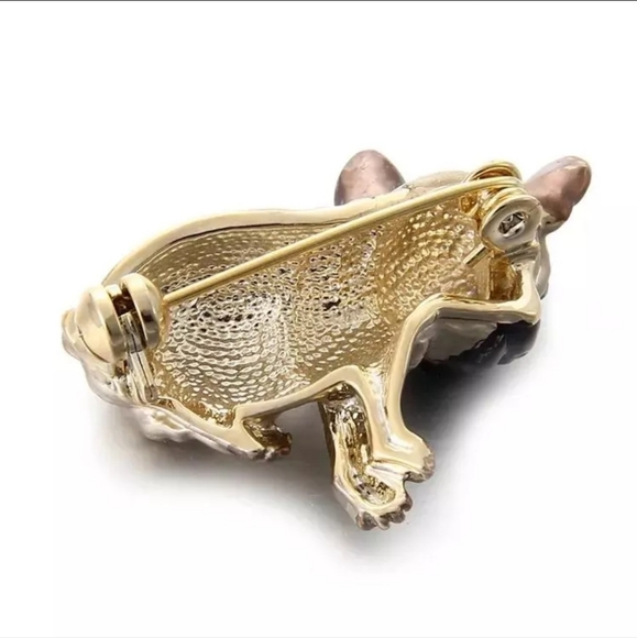 New gold plated green crystal Black-and-white pug necklace/brooch - Picture 9 of 11